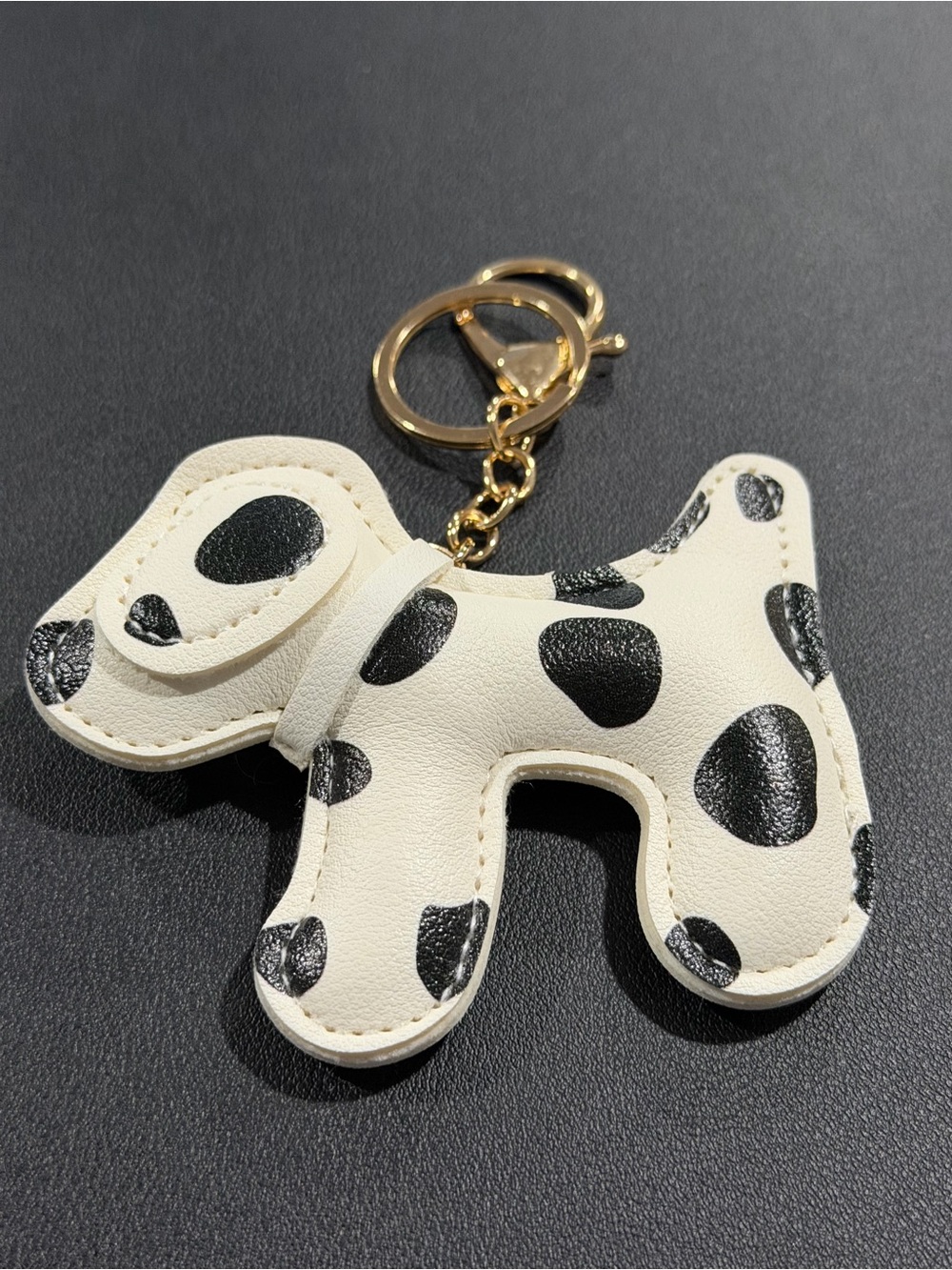 Spotted Dog Keychain Charm in White and Black